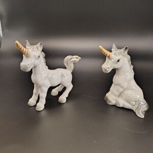Goebel W Germany Unicorn Figurines Pair White Porcelain Fantasy Animals 4"